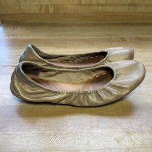Tieks by Gavrieli Metallic Champagne Gold Leather Ballet Flats Size 9 Teal Sole